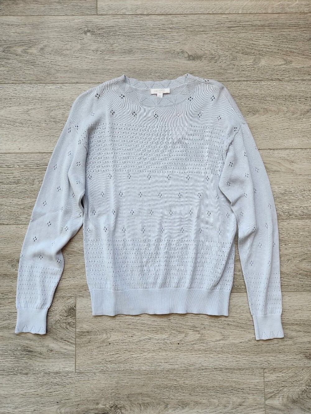 Lc Lauren Conrad Light Blue Scalloped Pointelle Long Sleeve Shirt Womens Xs Nwt